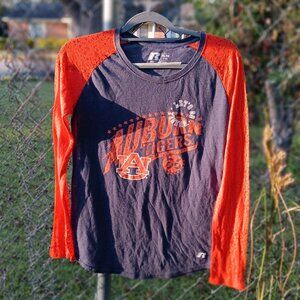 AUBURN LOGO Shirt Top Blouse Pull-Over Shirt Size XL (15) Blue & Orange